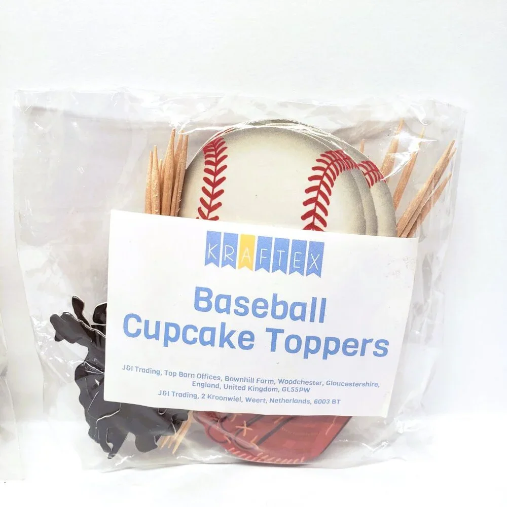Baseball Cupcake Topper Picks Glove Player Silhouette Birthday Party Lot Pack 48